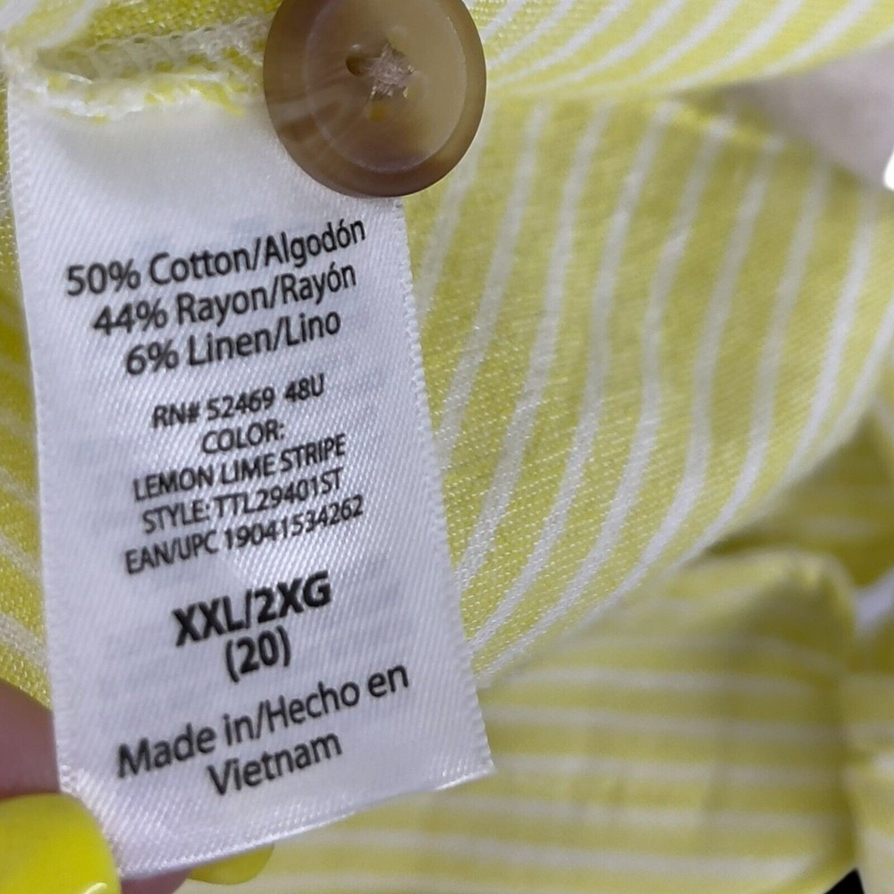 Time Tru Womens Button Front Tie Shirt Relaxed Yellow Stripe Short Sleeve 2XL 20 - Picture 13 of 13